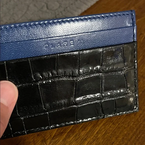 Clare V. Adams Card case in black Croc-Embossed and Blue leather accent - NEW! - Picture 3 of 7